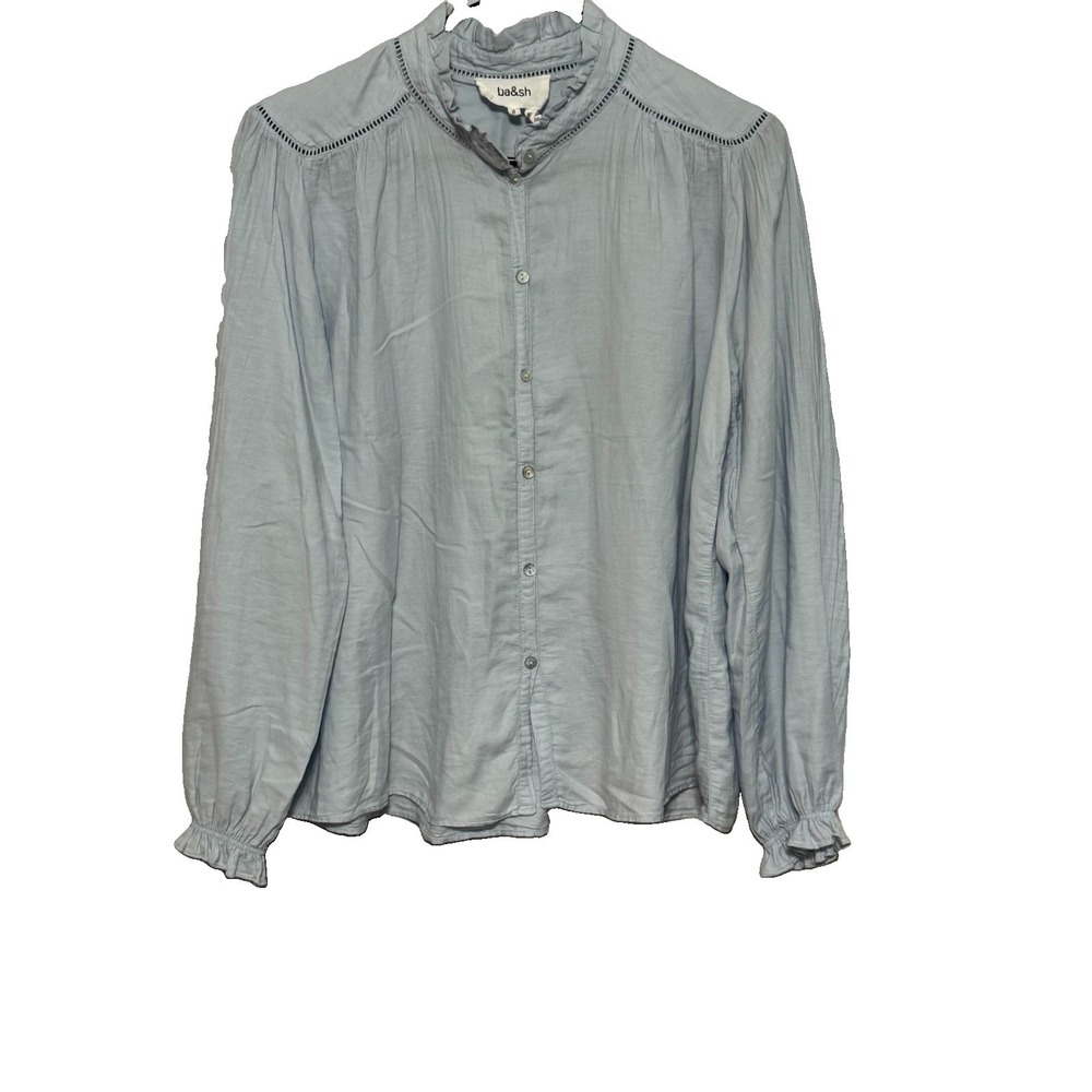Ba&sh Tabbie Blouse, Light Sky-Blue, Openwork Ladder-Stitch Detaling Size 0